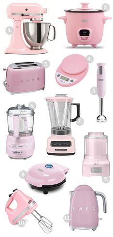 pink kitchen appliances are shown in this image