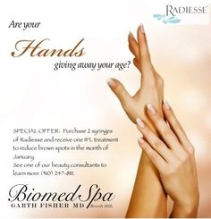 Radiesse for younger hands special at the Biomed Spa in Beverly Hills. Younger Hands, Spa Treats, Beauty Consultant, Brown Spots, Event Ideas, The Signs, Beverly Hills, Anti Aging