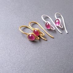 Pink Tourmaline Sterling Silver Ear Wires 1 pair Choose finish from the menu * 18k gold vermeil (1 micron) * Sterling silver About 16x8mm 20ga wire (0.80mm) Natural tourmaline 4mm smooth cabochon Vivid fuchsia pink Some inclusions (as expected in tourmalines) Gorgeous French Hook Earrings, Surgical Steel Earrings, Earring Findings, Fun Earrings, Rose Gold Earrings, Gold Plated Earrings, Natural Beads, Earring Backs, Hook Earrings