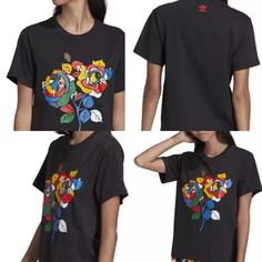 Pop Art Rose Graphic, Bright & Vivid Colors, Regular Fit, % Cotton Sporty Multicolor Graphic Print T-shirt, Adidas Multicolor Crew Neck T-shirt, Adidas Shirt Women, Adidas Multicolor Graphic Print T-shirt, Adidas Tshirt, Pop Culture Graphic Print Multicolor T-shirt, Adidas Floral, Cotton T-shirt With Multicolor Graffiti Print, Rose Graphic