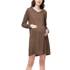 Please Not Only Reference The Size Guide Provided By Walmart But Also Have To Reference Ours,Which Shows In the Product Detail Pictures. Maternity Dresses Casual Loose with Pocket Long Sleeve V-Neck Material: 100% Polyester Type: Dress Color: Yellow, Dark Gray, Coffee, Green, Black Package include: 1 Dress Size: 3XL.  Color: Brown.  Gender: female.  Age Group: adult. Maternity Dresses Long Sleeve, Maternity Dresses Casual, Long Sleeve Maternity Dress, Dresses Long Sleeve, Dresses Casual, Maternity Dresses, Maternity Clothes, Dresses Long, Gender Female