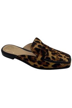 Style: Relondie Leather upper, closed square toe, penny keeper on vamp, slip-on style Approximate measurements: Heel 5/8"H; Sole 1/8"H Fit: true to size Leather upper; man-made lining/sole Slip-on Faux Leather Mules With Cushioned Footbed, Gold Slip-on Mules With Cushioned Footbed, Brown Slip-on Mules With Studded Rubber Outsoles, Chic 4-inch Heel Leopard Print Heels, Fashion Jackson, 4-inch Heel Leopard Print Leather Heels, Leather Mules, Vince Camuto, Flat Shoes Women