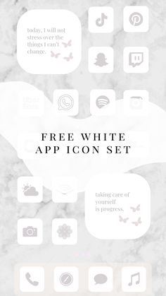 115+ free white aesthetic app icons for iphone, android & ipad! White marble phone background and motivational widgets included. Iphone Icon White, Free White App Icons, White App Store Icon, White App Icon Facetime, White App Covers Aesthetic, White Aesthetic App Icons, White Minimalistic App Icons, Ipad White