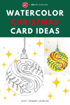 the watercolor christmas card idea book with ornaments and stars in green, yellow and red