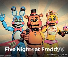 five nights at friedy's poster with three cartoon characters holding cupcakes