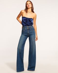 Liv Wide Leg Jean in medium wash | Ramy Brook Cool Attitude, Girl Vibe, Love Jeans, Ramy Brook, Designer Swimwear, Skirt Design, New Wardrobe, Chic Dress, High Waisted Denim