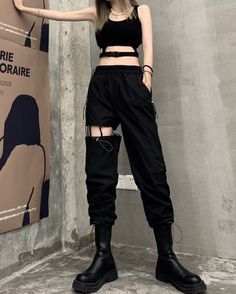 Can be worn as a costume or an edgy outfit  Match this with a cropped slim-fit top  Garterized waistband that perfectly hugs your body  With functional side pockets Black Summer Sandals, Pants Grunge, Edgy Outfit, Black Beret, Dance Outfits Practice, Fashion Chingu, Red Beanie, Practice Outfits, Chic Pants