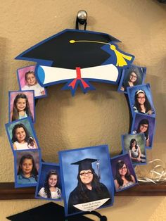 a wreath made out of pictures of people in graduation caps and gowns