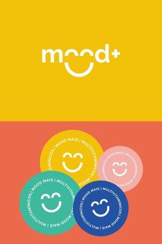 the logo for mood and smiles is shown in three different colors, including yellow, blue,