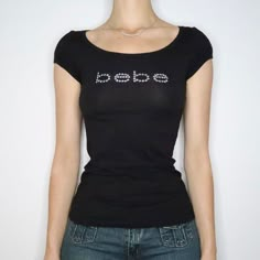 Bebe Black Diamanté Tee (Medium) Bebe Shirt 2000s Outfit, Bebe Shirt 2000s, Bebe Shirt, Bebe Shirts, 2000s Outfit, Usa Shorts, Corset Blouse, Strapless Bustier, Mesh Blouse