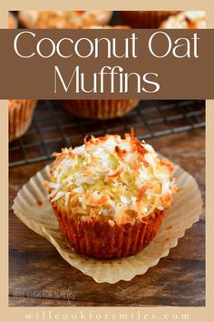 coconut oat muffins with white frosting and sprinkles on top