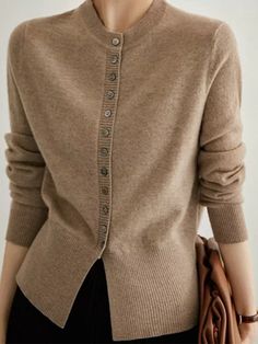 Brown Sweater With Button Cuffs For Work, Brown Workwear Sweater With Button Cuffs, Beige Button-up Sweater For Work, Crew Neck Cardigan With Button Closure For Work, Brown Sweater With Button Closure For Work, Brown Workwear Sweater With Button Closure, Beige Crew Neck Cardigan With Button Closure, Brown Buttoned Sweater For Work, Brown Sweater With Buttons