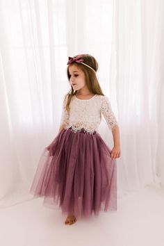 Lilac Purple Tulle Two Piece Skirt White Lace Flower Girl | Etsy Sequins Wedding Gown, Purple Flower Girls, Purple Flower Girl Dress, Lace Flower Girl Dress, Beach Wedding Gown, Tulle Wedding Gown, Boho Beach Wedding, Flower Girl Dress Lace, Dress Cake