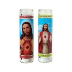 Sacred Heart of Jesus & Lord's Prayer Candles 8in 2 Pack. Sagrado Corazón de Jesús y Oración del Señor Tall glass jar candles feature the Jesus and the Sacred Heart and are ideal for candlelight vigils, and other spiritual practices. Unscented white wax is enclosed in a tall glass jar and designed to burn continuously over long periods of time.  Tall glass jar candles feature the Lord's Prayer and are ideal for novena, candlelight vigils, and other spiritual practices. Unscented white wax is enc St Jude Prayer, Jesus Candles, Candle Light Vigil, Saint Jude, Catholic Images, Lord's Prayer, Prayer Candles, Sacred Heart Of Jesus, Jesus Prayer