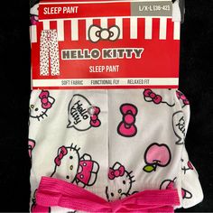 Brand New Hello Kitty With Pink Apple And Bow Sleep Pants! Women Size: L/Xl (36-42) Soft Fabric Functional Fly Relaxed Fit 100% Polyester Machine Wash Cold Only With Light Colors Tumble Dry Low Cool Iron When Needed Do Not Cry Clean Playful White Pajama Shorts For Pajama Party, Cute Stretch White Pants, Cute Hello Kitty Print Bottoms For Pajama Party, Hello Kitty Print Bottoms For Pajama Party, Cute Hello Kitty Print Pants For Pajama Party, Cute Hello Kitty Print Loungewear Bottoms, Cute Pants With Hello Kitty Print For Pajama Party, Cute Hello Kitty Print Loungewear Pants, Cute Hello Kitty Loungewear Pants