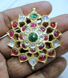 Vintage 22 K solid gold & genuine Diamond polki,Ruby, Emerald set Pendant necklace. Great piece in good condition. size-5.5/4 cm, weight-24.350 grams. Material -22 K solid gold, Diamond , Rubies and Emeralds. Emerald Set, Gemstone Pendant Necklace, Ruby Emerald, Gold Bead Bracelets, 925 Silver Earrings, Gemstone Necklace Pendant, Emerald Gemstone, Sapphire Gemstone, 22k Gold