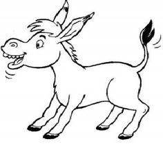 a cartoon donkey running with its mouth open and tongue out, coloring pages for kids