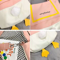 Product ID: JW3524 
 Material: Nylon 
 Color: Blue, Pink, Yellow, Black 
 Size Info: 31cm×8cm×30cm Kawaii Shoulder Bag With Large Capacity For Everyday Use, Kawaii Portable Rectangular Shoulder Bag, Blue Harajuku Shoulder Bag For Daily Use, Kawaii Pink Crossbody Shoulder Bag, Loafers Men Casual, Harajuku Style Pink Crossbody Shoulder Bag, Duck Feet, Royal Blue Shoes, Casual Leather Shoes