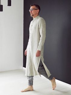 Linen Clothes Men, Men Couture, Mens Kaftan, Arabic Outfit, Muslim Men Clothing, Linen Kaftan