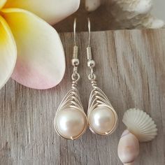 Exclusive from yinahawaii, Wire Braided Sized Round Natural Pearl earrings, "June Birthstone", sterl Natural Pearl Earrings, Earrings Beach, Hawaiian Jewelry, Birthday Gift For Women, June Birthstone Jewelry, Sea Glass Earrings, Jewelry Birthday, June Birthstone, Natural Pearl