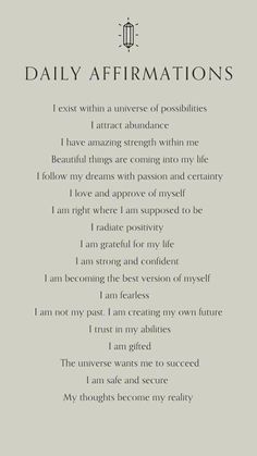 a poem written in black and white with the words daily affirmations on it