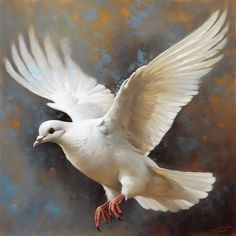 a painting of a white bird with its wings spread