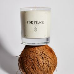 a candle is sitting on top of a coconut