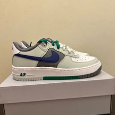 Big Kid's Nike Air Force 1 Lv8 1 Light Silver/Deep Royal Blue Fb9035 001 Brand New In Box Gray Nike Air Force 1 With Round Toe, Nike Air Force 1 High-top For Sports, Nike Air Force 1 Fade-resistant, Nike Air Force 1 Fade-resistant Round Toe, Nike Air Force 1 Lace-up For Streetwear, Sporty Nike Air Force 1 With Branded Insole, Casual Nike Air Force 1 Low-top, Deep Royal Blue, Kids Nike