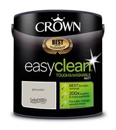 crown easy clean touch and washable matte paint in white, with the words easy clean