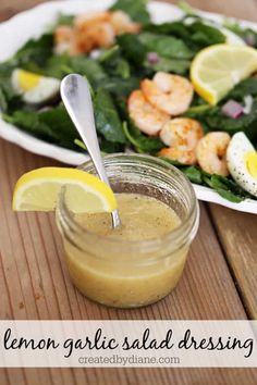 lemon garlic salad dressing with shrimp and spinach