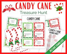 the candy cane game is shown in red and green