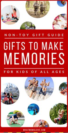 the front cover of a gift guide for kids to make memories for their families and friends