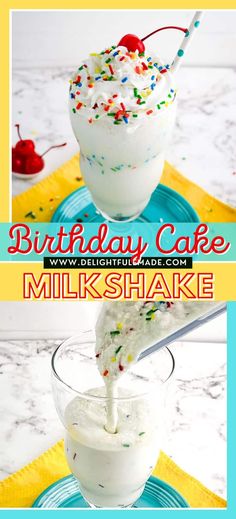 birthday cake milkshake with whipped cream and sprinkles