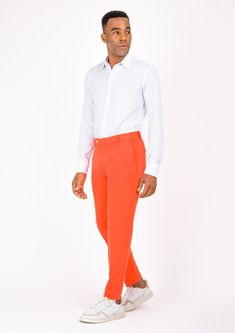 Delivered in as little as two weeks. Covered by our Free Remake Guarantee. Don’t forget Shirts, Jackets, Ties & Squares. Red Slim Fit Cotton Bottoms, Slim Fit Red Cotton Bottoms, Orange Straight Leg Work Pants, Orange Cotton Pants For Fall, Fitted High-waisted Cotton Chinos, High-waisted Cotton Chinos, Orange Ankle-length Pants For Work, Orange Ankle-length Work Pants, Red Slim Fit Cotton Chinos