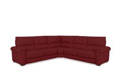 a red sectional sofa with the seat facing outwards and arms folded out, on a white background