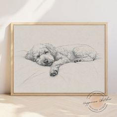 a black and white drawing of a dog laying down