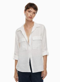 UTILITY LINEN SHIRT | Aritzia Linen Shirt With Roll-up Sleeves For Summer, Summer Linen Shirt With Roll-up Sleeves, Linen Button-up Shirt With Button Cuffs, Linen Button-up Work Shirt, Linen Button-up Shirt For Work, Long Sleeve Tops With Flap Pockets For Summer, Linen Button-up Shirt With Roll-up Sleeves, Long Sleeve Summer Tops With Flap Pockets, Summer Long Sleeve Tops With Flap Pockets