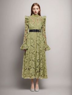 specification Fall Midi-length Dress With Lace Patchwork, Fall Midi Length Dress With Lace Patchwork, Green Long Sleeve Dress With Lace Patchwork, Elegant Embroidered Long Sleeve Lace Dress, Spring Embroidered Knee-length Lace Dress, Elegant Green Embroidered Long Sleeve Dress, Elegant Long Sleeve Green Embroidered Dress, Elegant Long Sleeve Embroidered Lace Dress, Elegant Fall Embroidered Midi Dress