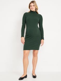 mock neck long sleeves shirred sides center back seam fitted hits at thigh model is approximately 5'9" and wears size m (8)machine wash according to the care instruction label  . Best Holiday gift for , perfect Dresses for Christmas! Black Mock Neck Maternity Dress, Dresses For Christmas, Green Ribbed Knee-length Sweater Dress, Casual Non-stretch Long Sleeve Sweater Dress, Elegant Long Sleeve Non-stretch Sweater Dress, Non-stretch Long Sleeve Sweater Dress, Mock Neck Mini Dress, Old Navy Maternity, Pajamas Gift