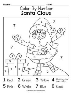 santa claus color by number for kids with numbers and colors to match the christmas theme