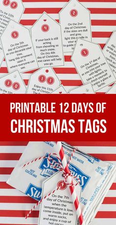 printable 12 days of christmas tags with candy canes and peppermint sticks