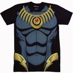 a t - shirt with an image of a man's torso in gold and black