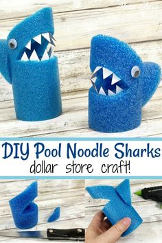 this diy pool noodle sharks dollar store craft is so cute and easy to make