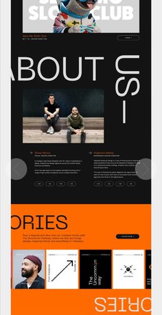 an orange and black website design