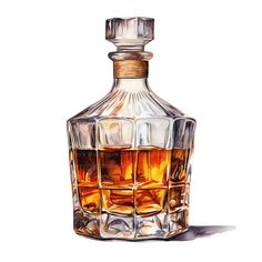 a drawing of a bottle of whiskey with ice cubes on the bottom and top