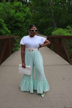 You'll enjoy this wide leg Palazzo Pants. Wide Leg Green Pants For Day Out, Green Wide Leg Pants For Day Out, Casual Flared Wide Leg Pants For Spring, Spring Flare Wide Leg Pants With Elastic Waistband, Trendy Flare Bottoms For Day Out, Wide Leg Pants For Day Out, Trendy Wide Leg Pants For Day Out, Chic Wide Leg Pants For Day Out, Spring Green Silk Palazzo Set