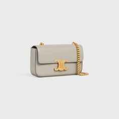 shoulder bag TRIOMPHE AVEC CHAÎNE veau satiné - gris clair | CELINE Handbags Leather, Kaia Gerber, Celine Bag, Chloe Drew, Chain Shoulder Bag, Luxury Retail, Leather Goods