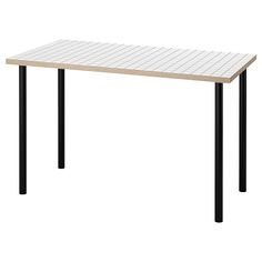 a white table with black legs on a white background