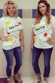 two women wearing t - shirts that say field trip survivor