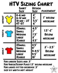 an image of the size chart for t - shirts